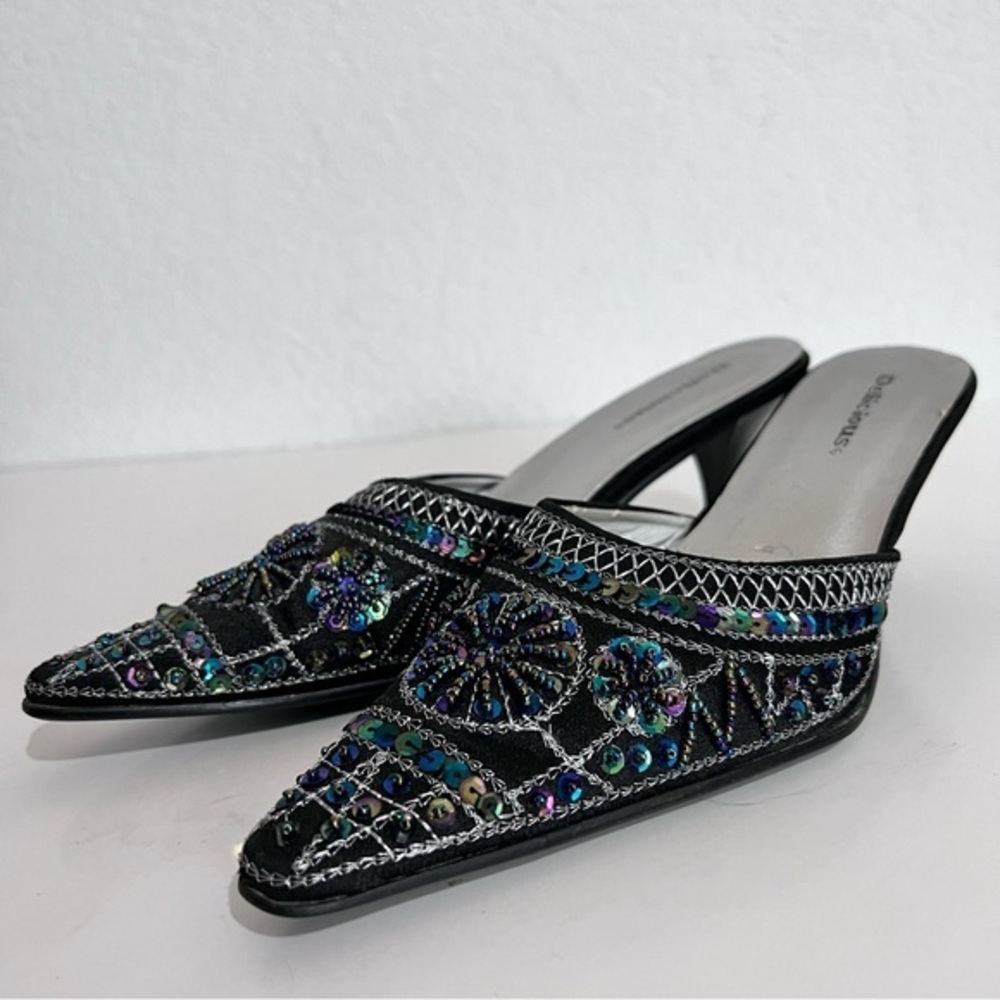 Delicious Black Beaded Slip On Heeled Mules 6